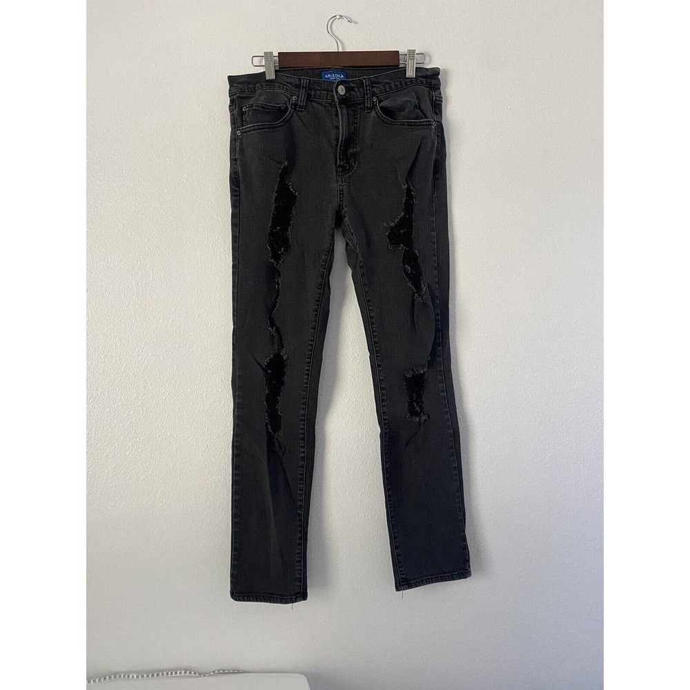 Arizona Skinny Jeans Men 31x32 Black Distressed Denim Wash Stretch‎